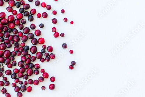 Fresh Cranberries Scattered on Clean White Surface for Food Styling