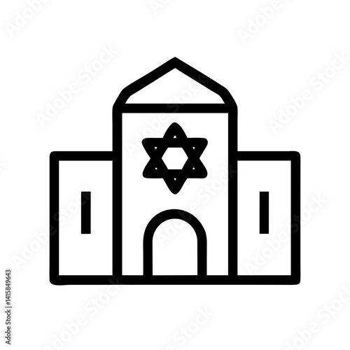 Simple black and white synagogue icon with Star of David for Jewish architecture concept