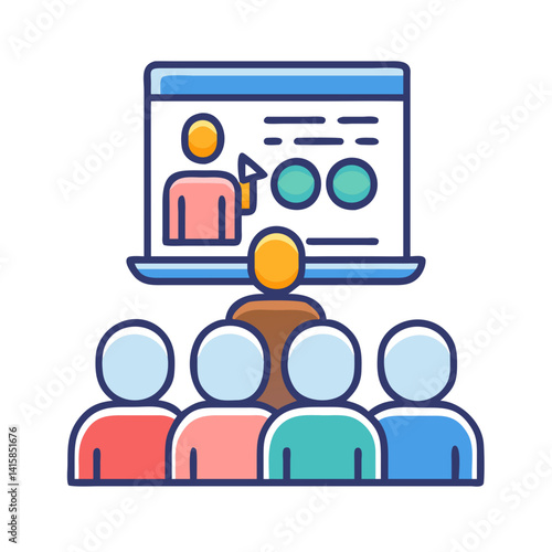 Online training session with presenter and attendees icon