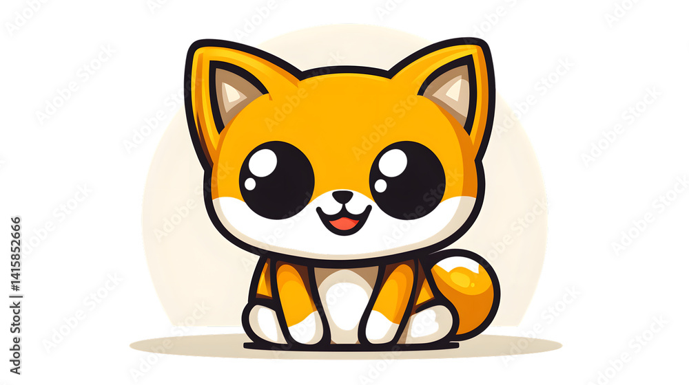 Obraz premium Adorable Cartoon Cat Character with Big Eyes and Playful Pose for Kids Design Illustration A