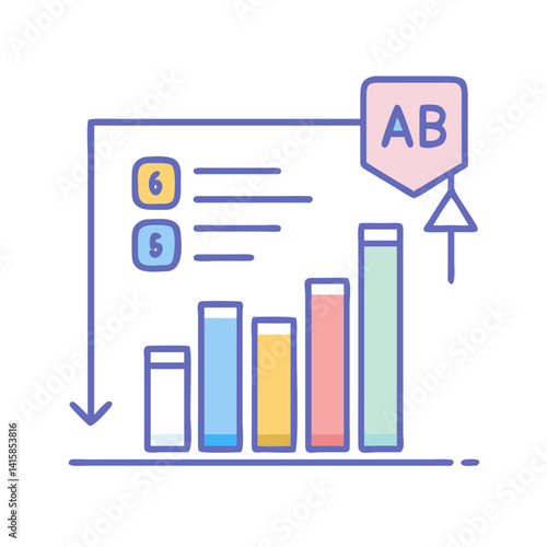 AB testing colorful bar chart with growth indicator