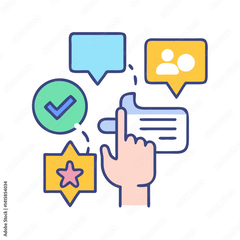 Social Media Engagement with Hand and Notifications Icon