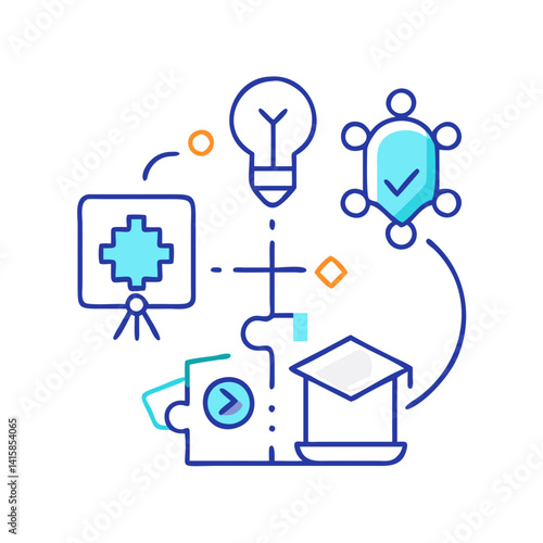 Creative problem-solving process: concept, research, collaboration, execution icon