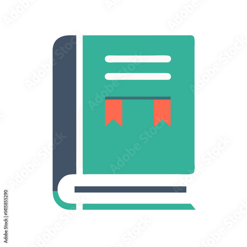 Illustration of a book with teal cover and bookmark