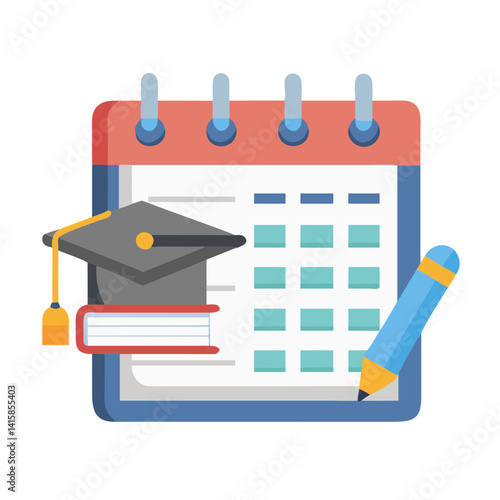 Academic Calendar with Graduation Cap and Pencil Illustration