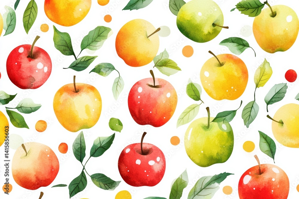 An apple tree branch illustration is presented in watercolor, highlighting a fresh apple with a leaf, all set against a clean white background An apple tree branch illustration is presented in watercolor, highlighting a fresh apple with a leaf, all set against a clean white background