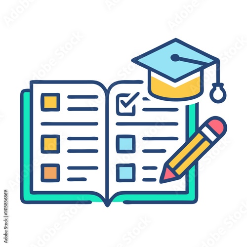 Education and Learning Concept: Book, Pencil, Graduation Cap