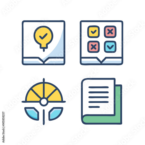 Icons of Business Strategies, Planning, Goals, Checklist, and Reports
