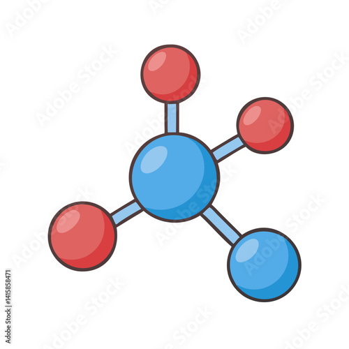 Cartoon molecule structure of blue and red atoms