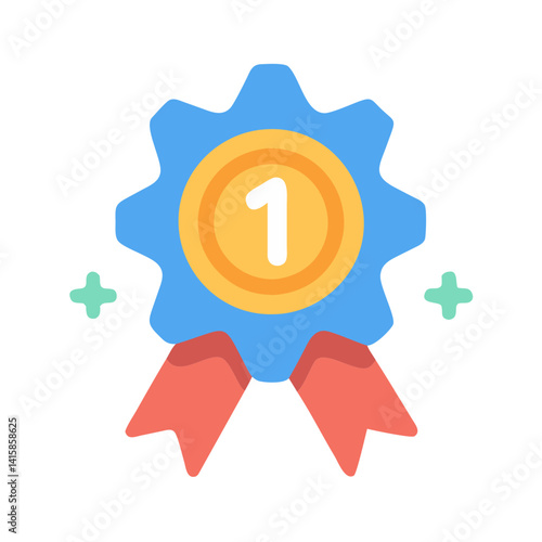 Number One Prize Rosette Badge Cartoon Style Illustration