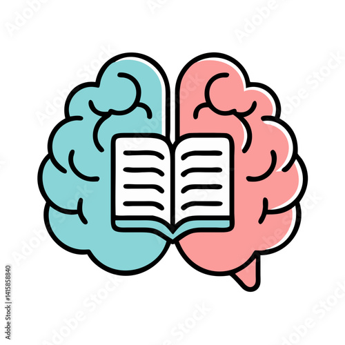 Brain and book illustration, knowledge, learning, study concept