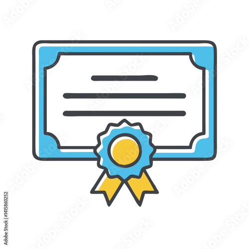Achievement Certificate with Ribbon, Award Icon on black background