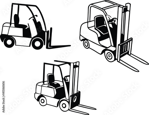 forklift loader and forklift, business, 3d, heavy, construction