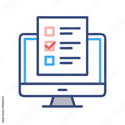 Online survey on computer screen, feedback, questionnaire icon