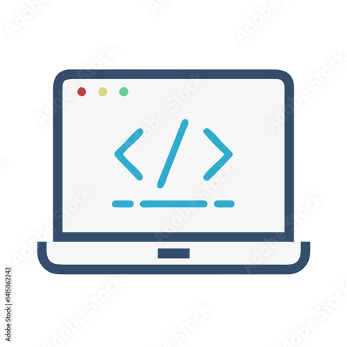 Laptop Coding Icon: Software Development and Web Design