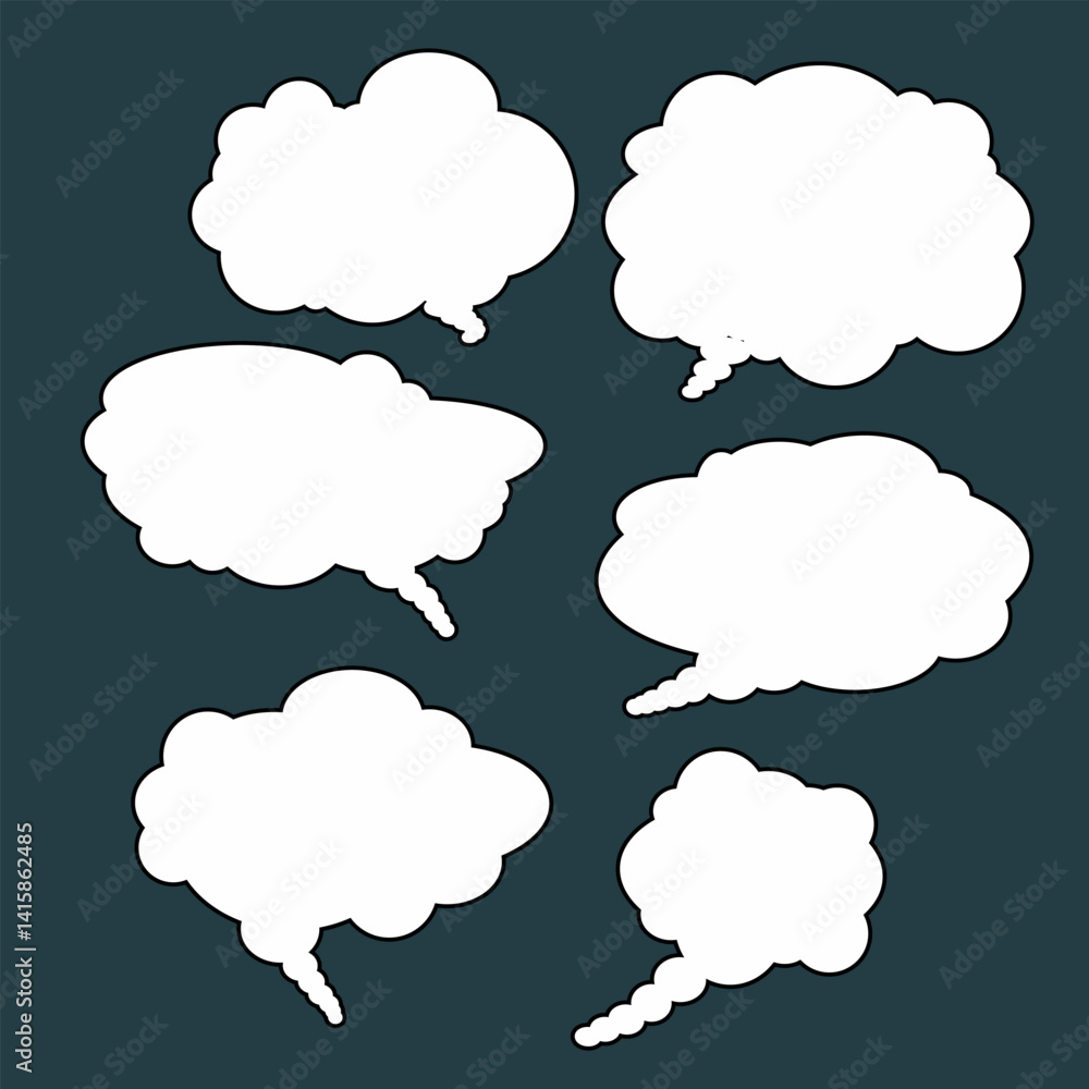 Fototapeta premium set of comic clouds. Set of white cartoon speech bubbles with black outlines in various shapes