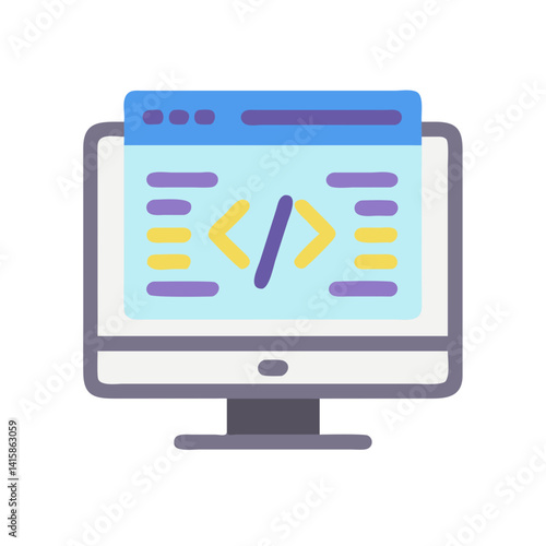 Programming Code on Computer Monitor, Software Development Icon