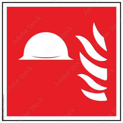 Fire blanket sign with white stylized helmet and flames on red background, indicating location of fire safety equipment