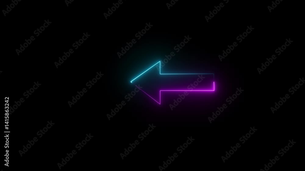 Abstract single arrow icon with left Neon arrows symbol icon. on black background.. Abstract single arrow icon with left Neon arrows symbol icon. on black background..