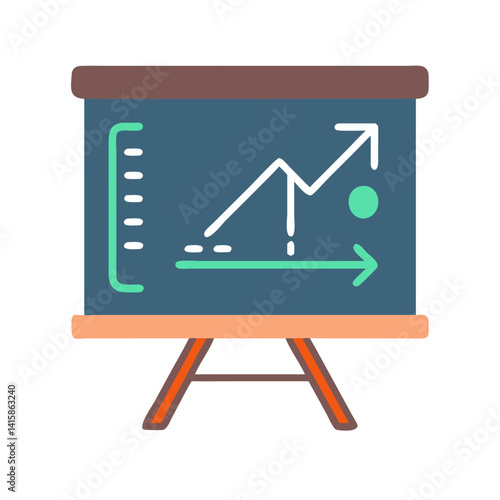 Presentation board with upward trending graph on black background
