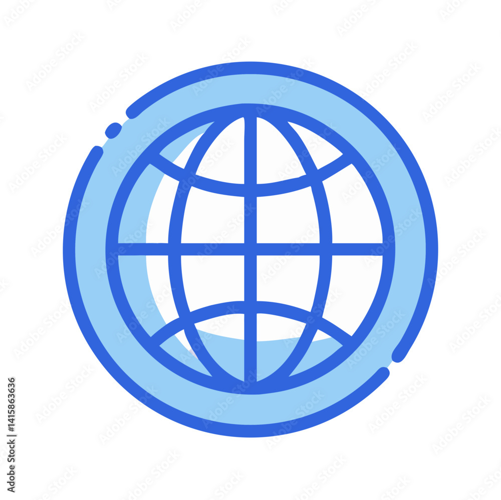 Blue outlined globe icon representing the internet. Blue outlined globe icon representing the internet.