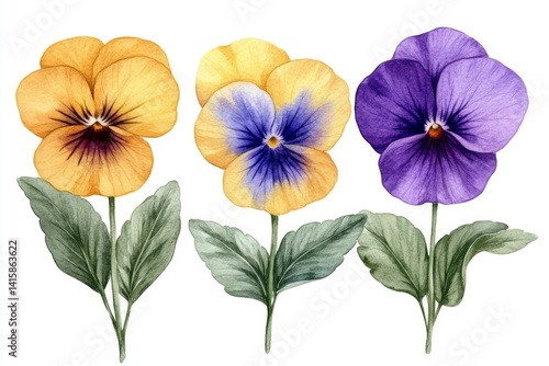 Wallpaper Mural Colorful pansies are the focal point of this watercolor illustration, a beautiful hand-painted spring floral botanical design set against a white background, perfect for wedding decor Torontodigital.ca