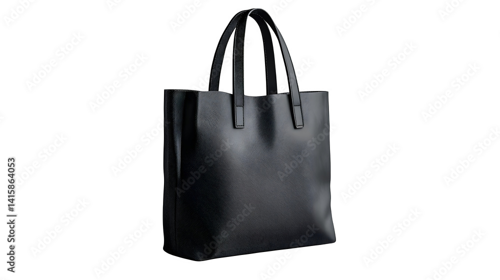 A high-definition, realistic plain black tote shopping bag, isolated on a white background A high-definition, realistic plain black tote shopping bag, isolated on a white background