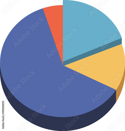 Colorful segmented pie chart with blue dominant section in flat style vector illustration