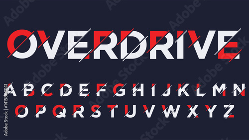 modern sliced futuristic isolated letters white and red