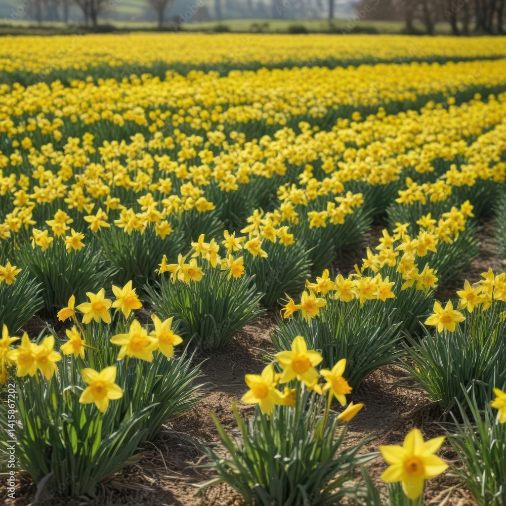 Obraz premium field of daffodils, field of yellow daffodils, field of yellow tulips