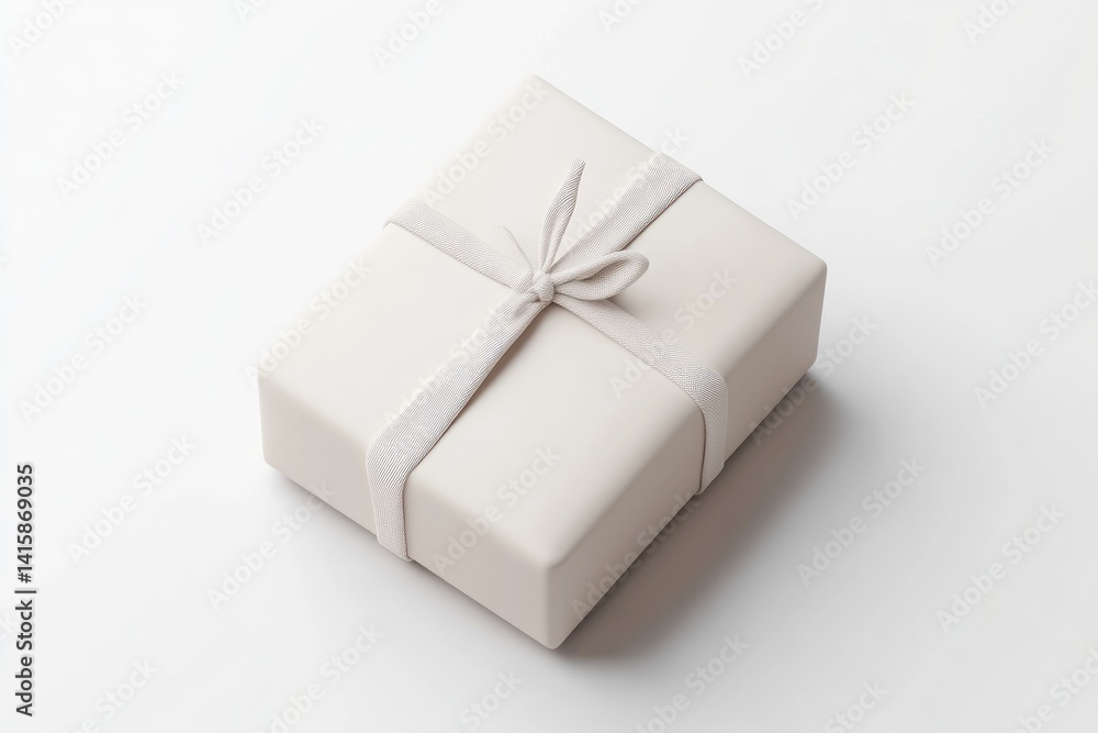 Simple, elegant gift box. Beige, rectangular package tied with a light beige ribbon. A delicate knot accents the top Simple, elegant gift box. Beige, rectangular package tied with a light beige ribbon. A delicate knot accents the top