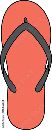 Single orange flip flop sandal with black straps in minimal flat design isolated on white background vector illustration