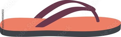 Casual flat style single orange and brown flip flop sandal side view simple summer footwear vector art