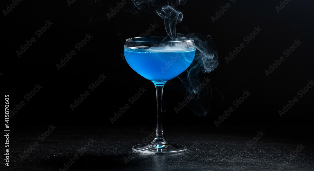 Blue Cocktail with Smoke Effect - A vibrant blue cocktail in a coupe glass, with a smoky effect adding a mysterious touch. Perfect for cocktail menus or drink-related content Blue Cocktail with Smoke Effect - A vibrant blue cocktail in a coupe glass, with a smoky effect adding a mysterious touch. Perfect for cocktail menus or drink-related content