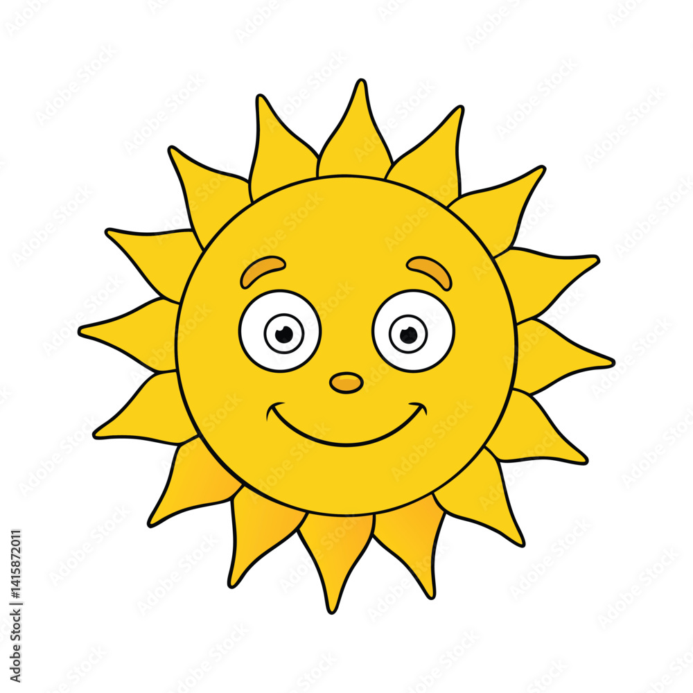 Smiling Cartoon Sun Illustration with Bright Rays and Happy Expression Smiling Cartoon Sun Illustration with Bright Rays and Happy Expression