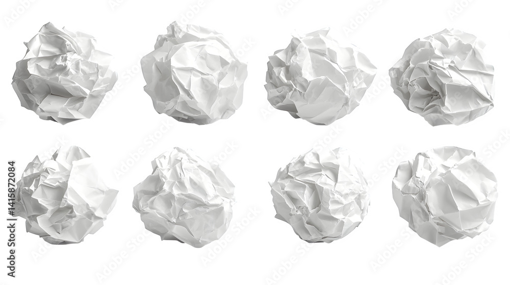 Naklejka premium Assortment of crumpled white paper balls isolated on white background