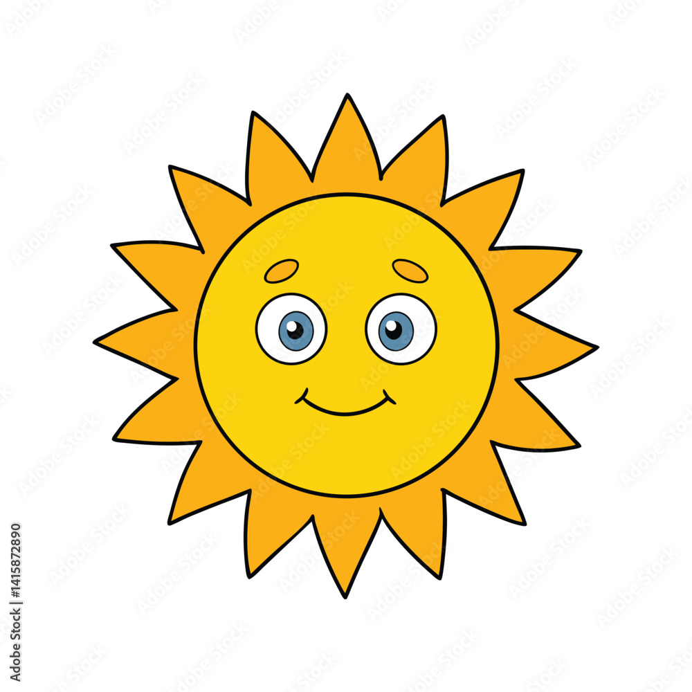 Smiling Cartoon Sun Illustration with Bright Rays and Happy Expression Smiling Cartoon Sun Illustration with Bright Rays and Happy Expression