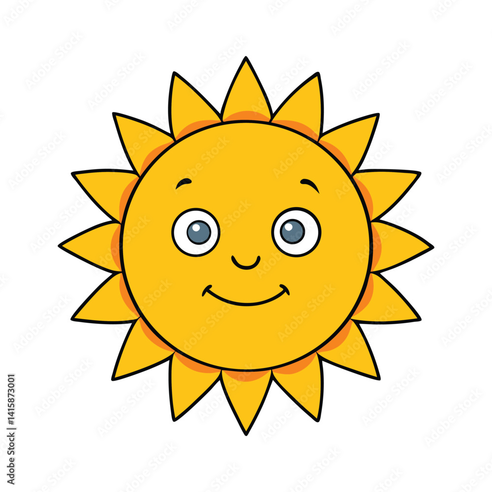 Smiling Cartoon Sun Illustration with Bright Rays and Happy Expression Smiling Cartoon Sun Illustration with Bright Rays and Happy Expression