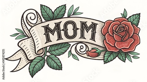 Mama in Classic Tattoo Lettering with Rose and Banner – Edgy and Heartfelt Mother’s Day Card