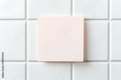 Wallpaper Mural A blank square of light pink paper rests against a clean white tiled wall, creating a minimalist composition suitable for adding text or imagery. Torontodigital.ca