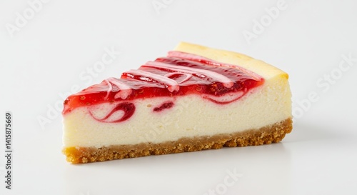 Delicious Strawberry Swirl Cheesecake Slice - A tempting slice of creamy cheesecake swirled with vibrant strawberry topping. Perfect for dessert menus or food blogs