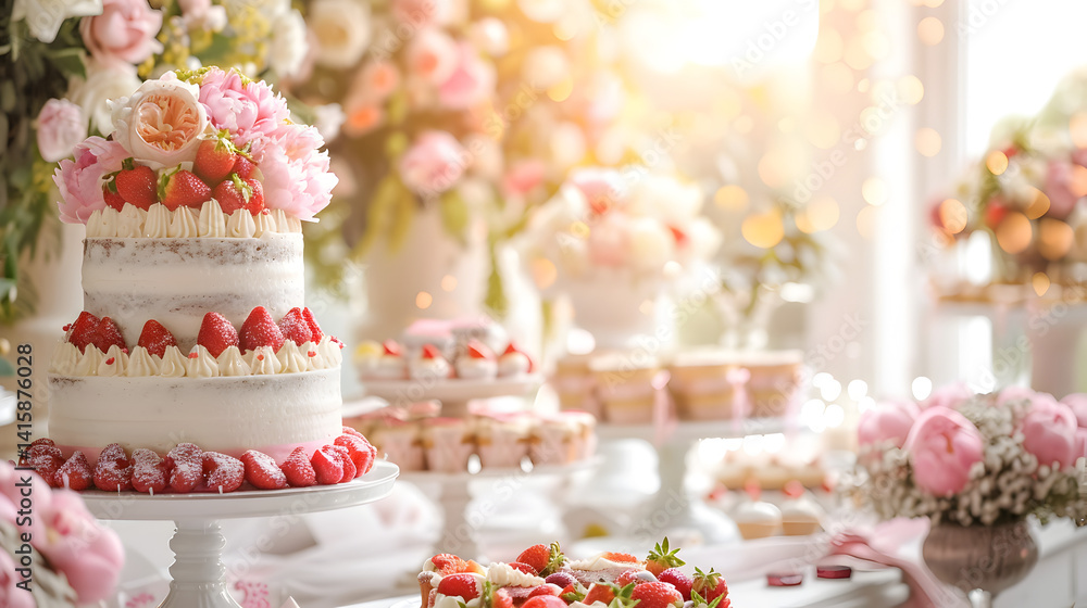 Floral decor and sweet indulgence a cozy celebration dessert table vibrant hues, handcrafted, memorable Floral decor and sweet indulgence a cozy celebration dessert table vibrant hues, handcrafted, memorable