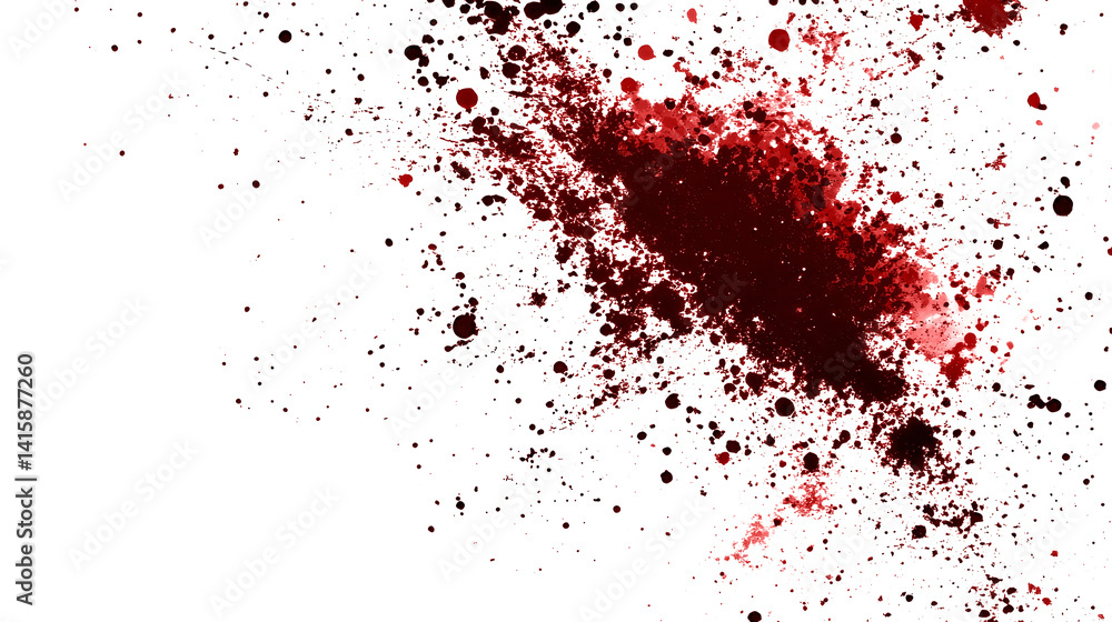 Red blood splatter on transparent background – realistic liquid splash, horror texture, isolated PNG for crime scene, Halloween, or thriller design