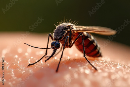 Wallpaper Mural Close-Up Macro Shot of Mosquito Biting Animal Skin: High Detail Blood Droplet, Ultra-Sharp Textures in Photorealistic Biology Illustration Torontodigital.ca