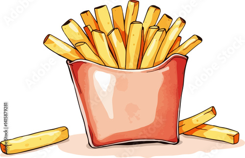 French fries watercolor vector illustration.