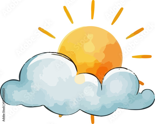Wallpaper Mural Sun and cloud watercolor vector illustration. Torontodigital.ca