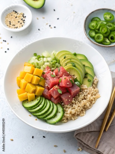 Wallpaper Mural Hawaiian Poke Bowl with Tuna, Mango, Avocado, and Brown Rice – healthy food photography Torontodigital.ca