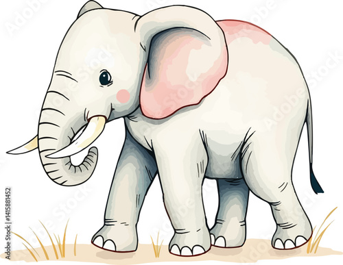 Cute little elephant cub watercolor vector illustration.