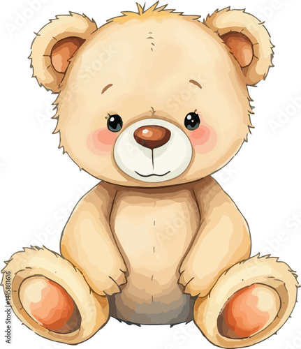 Cute teddy bear in watercolor technique. Vector illustration.