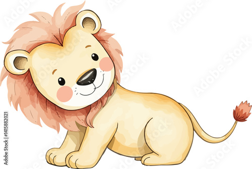 Cute little lion cub watercolor vector illustration.